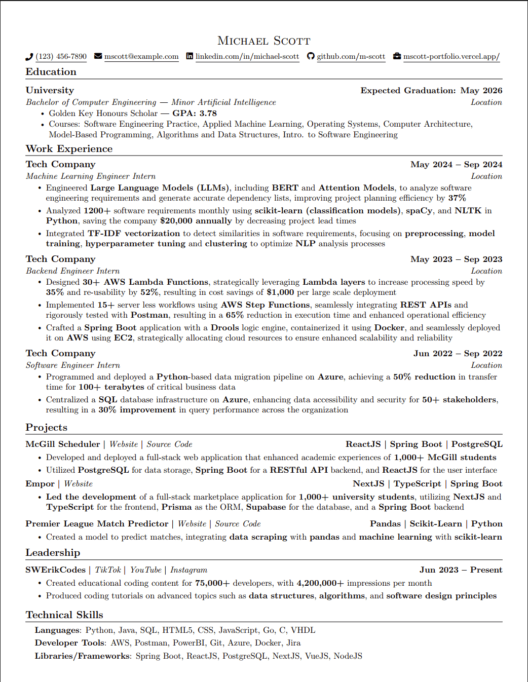 Professional resume template built with ResumX